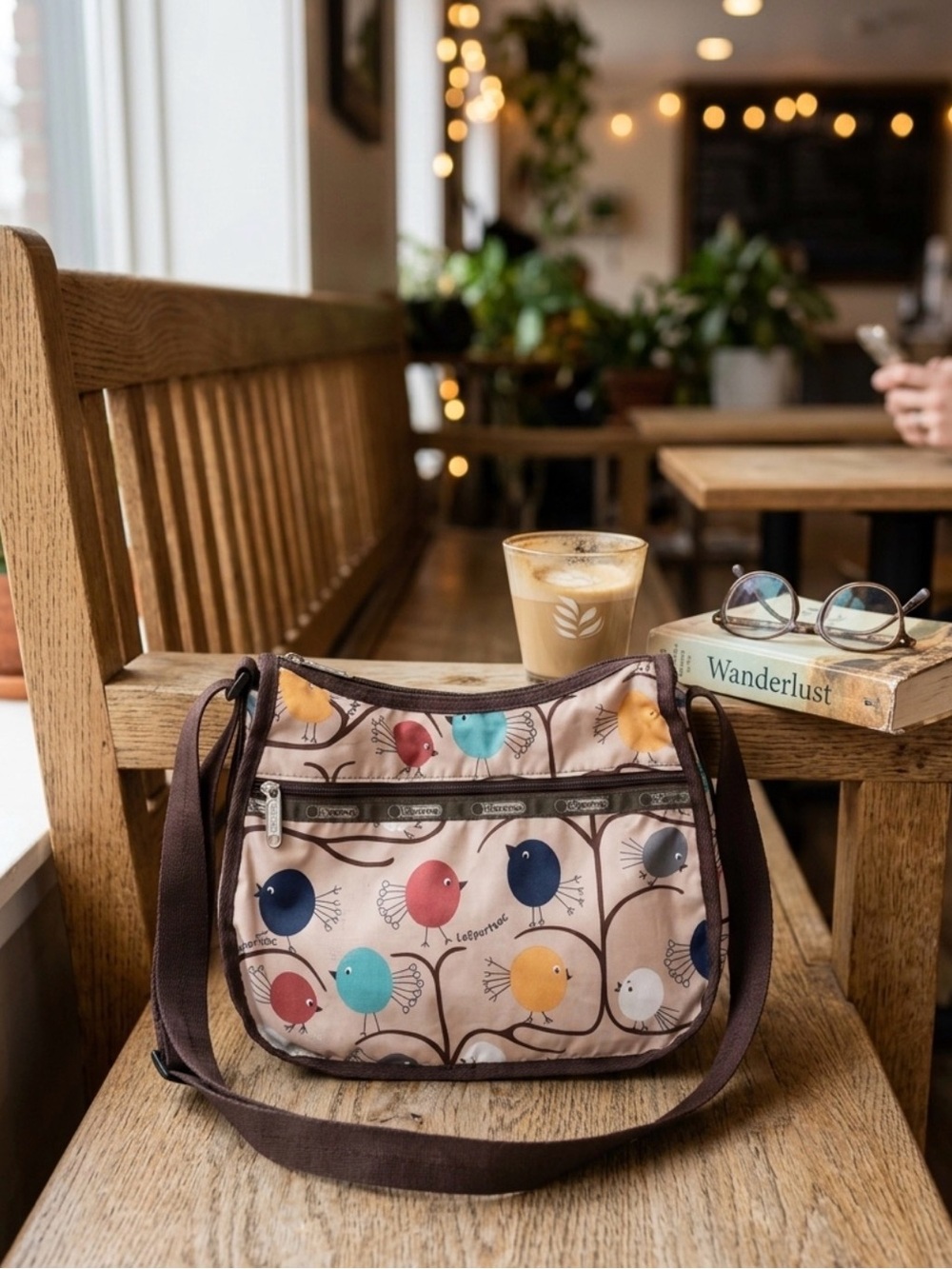 LeSportsac 👜 Beige Crossbody Handbag Purse with Multicolor Bird Motif